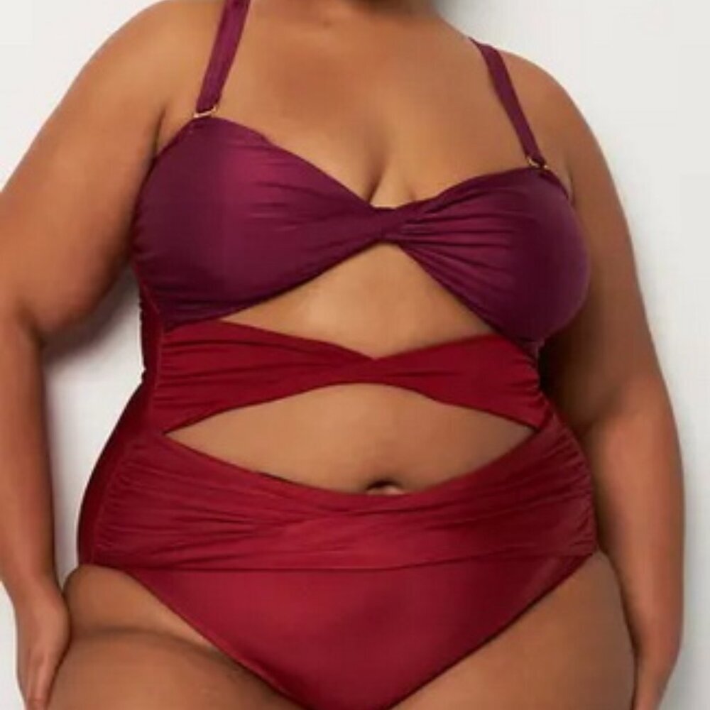 Villa Fresca Fig Red Burgundy Mia Twisted Cutout One-Piece Swim